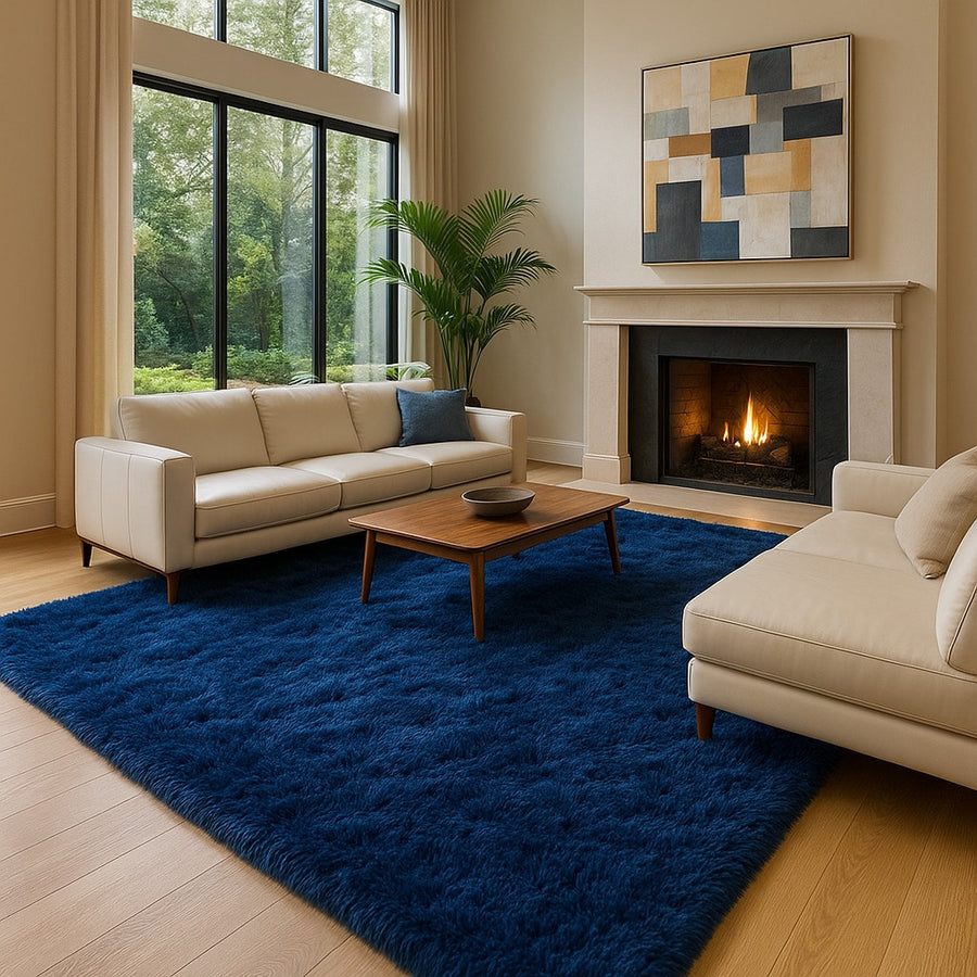 Shag Area Rug For Living Room And Bedroom, Navy Blue Soft Fuzzy Indoor Carpet For Dorm, Apartment, , Modern Cozy Area Rug For Home Decor