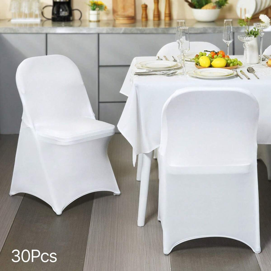 30Pcs Spandex Chair Covers White Folding Kitchen Chairs Cover Universal Washable Slipcovers Protector Removable Chair Seat Covers For Wedding Party Dining Room Banquet Event
